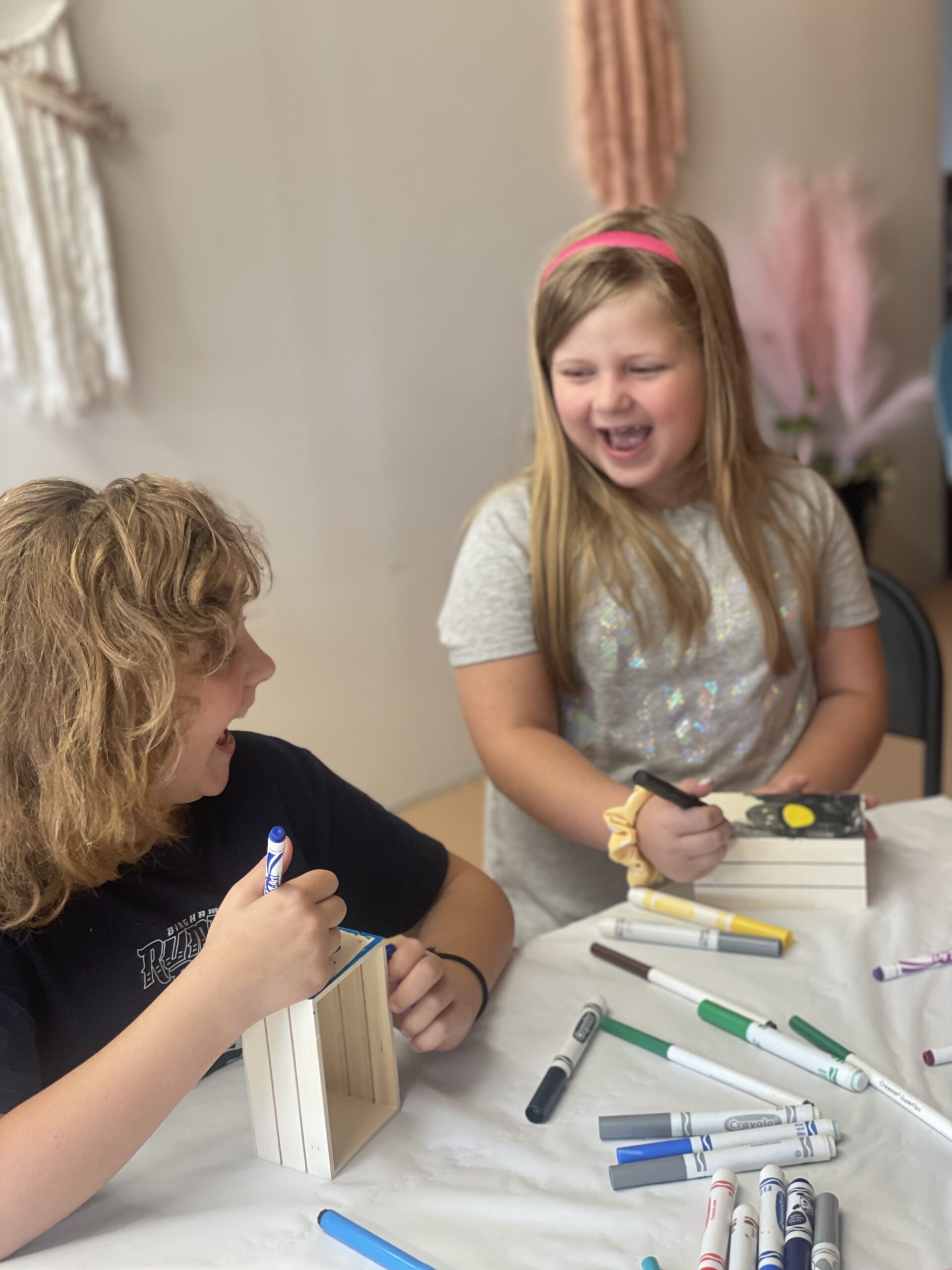 Kids laughing during fun camp craft activity at Carle Irish Dance Johnson City NY