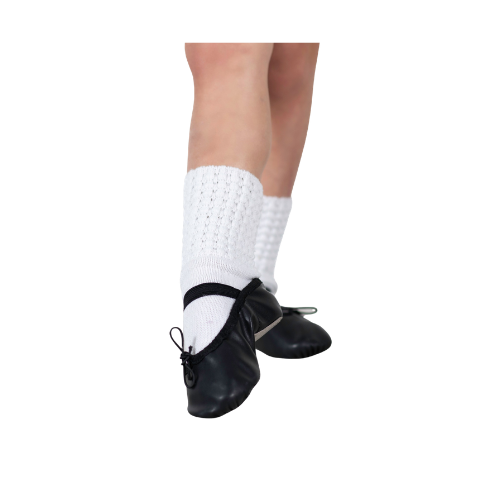 Black ballet slippers and white poodle socks for girls